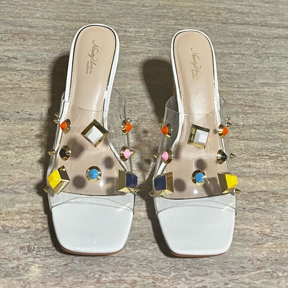 Ninety Union Couture Vegas clear multicolored studded open toes heels - Picture 2 of 16